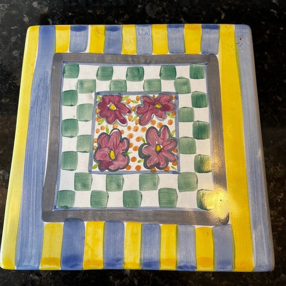 MACKENZIE CHILDS Myrtle Hand Painted Ceramic Trivet Vintage Retired - Picture 2 of 7